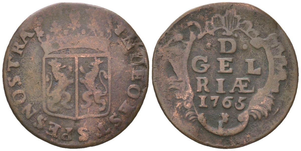 Нидерланды, Гелдерланд 1 дуит 1765 Голландская республика KM 93 медь 4576-854