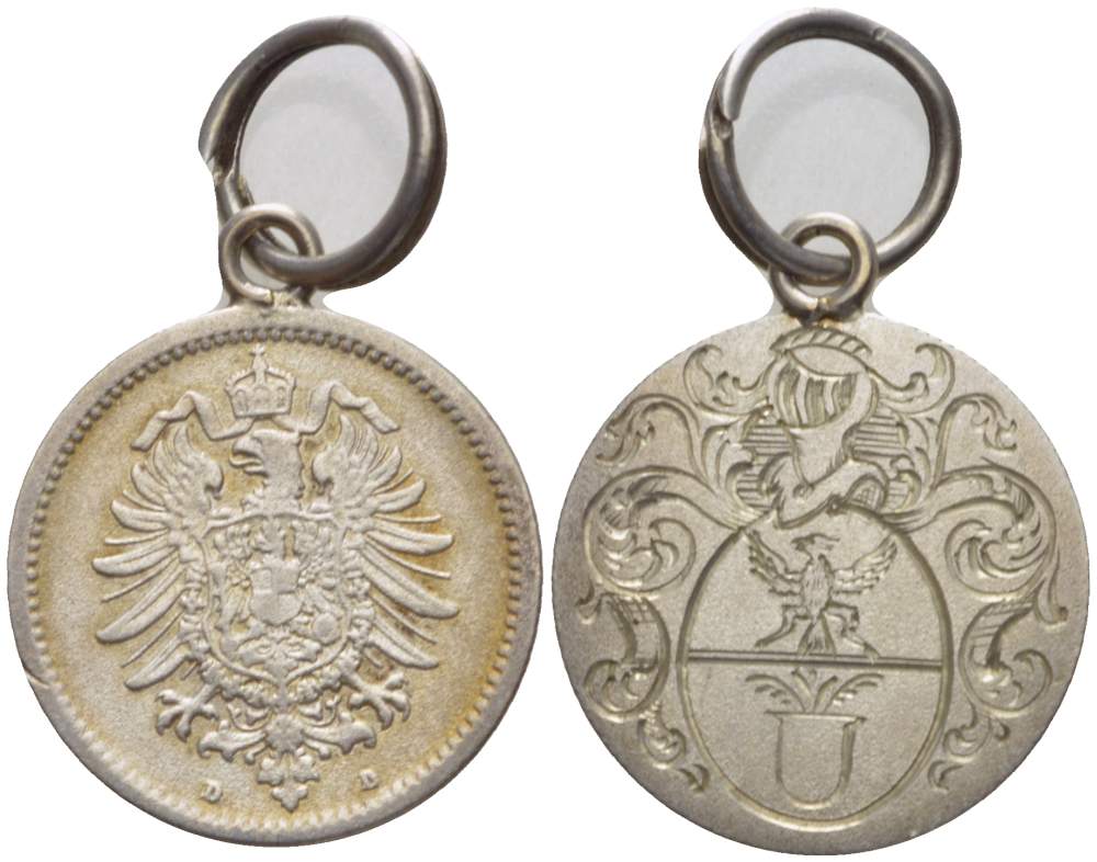 ГЕРМАНИЯ КУЛОН, ПОДВЕСКА XIX-XX ВЕК ИЗДЕЛИЕ ИЗ 50 ПФЕННИГОВ МОНДВОР D, С ГРАВИРОВКОЙ ГЕРБА, ДИАМЕТР 20 ММ., С КОЛЬЦОМ ДЛЯ НОШЕНИЯ белый металл 4527-931