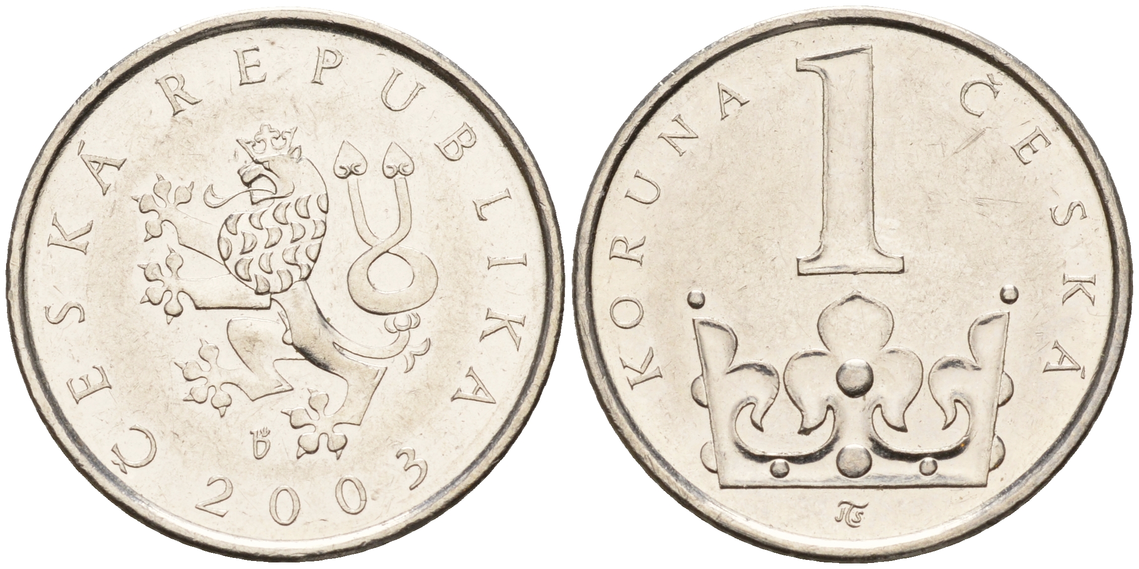 Чехия 1 крона 2003  KM 7 сталь плакированная никелем    4596-266