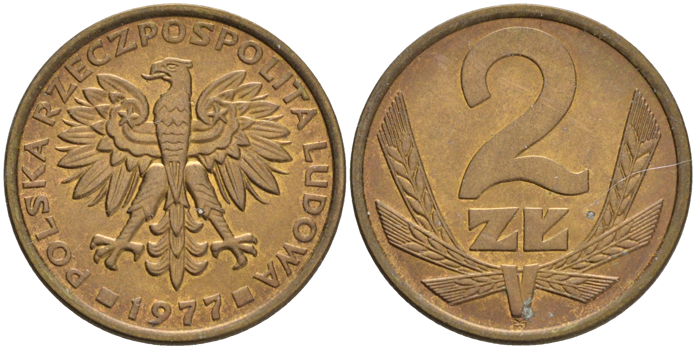 ПОЛЬША 2 ЗЛОТЫХ 1977 ЛЕНИНГРАДСКИЙ МОНДВОР KM 80.1 латунь XF-UNC 192-353