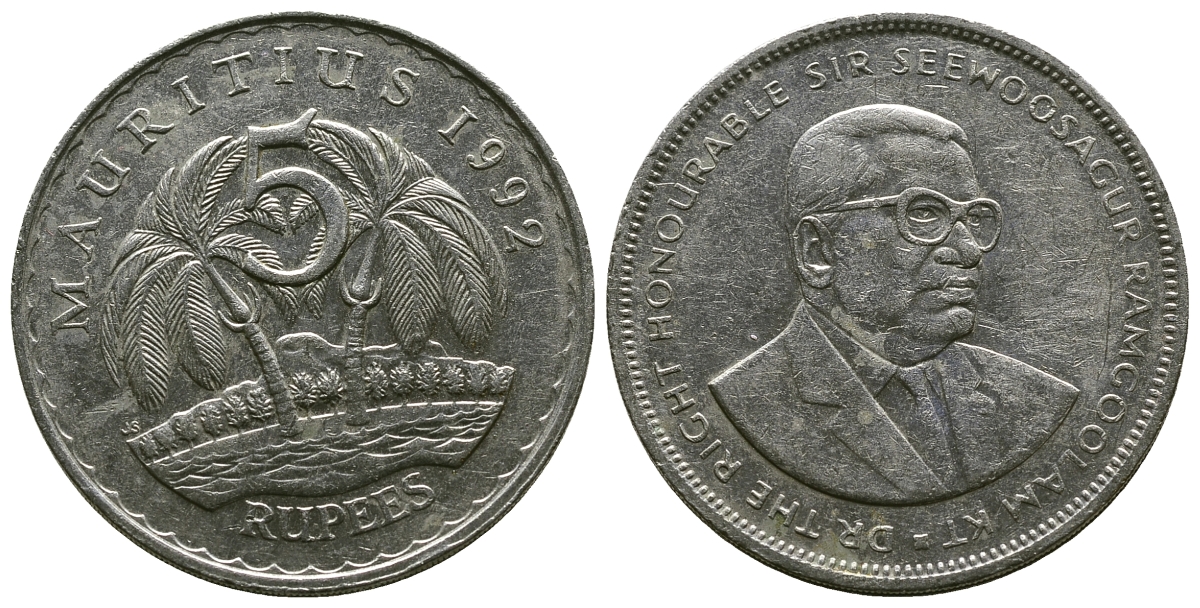 Маврикий 5 рупий 1992 Сивусагур Рамгулам KM 56 медно-никель 4381-323