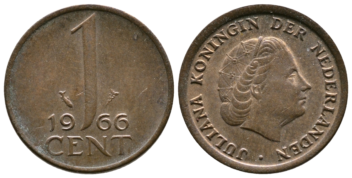 НИДЕРЛАНДЫ 1 ЦЕНТ 1966 ЮЛИАНА KM 180 бронза 75-1647