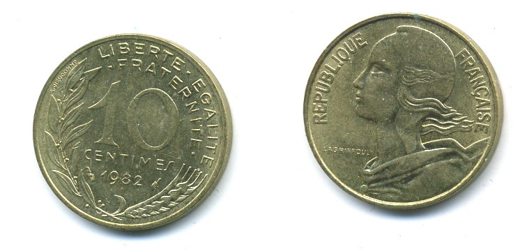 ФРАНЦИЯ 10 САНТИМОВ 1982 ТИП MARIANNE KM 929 медь алюминий никель 84-1629