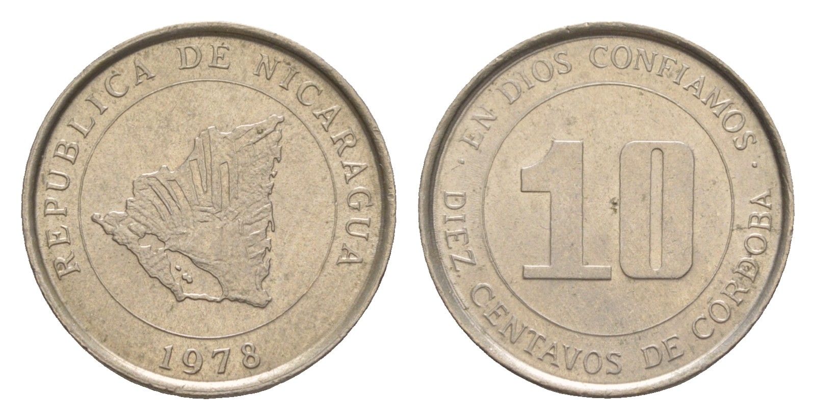 Никарагуа 10 сентаво 1978 KM 31 медно-никель UNC 4640-1029