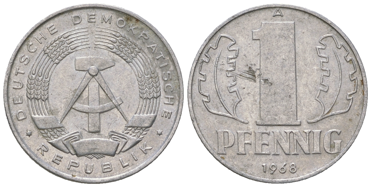 ГДР 1 пфенниг 1968 А КМ 8.1 алюминий 3458-314