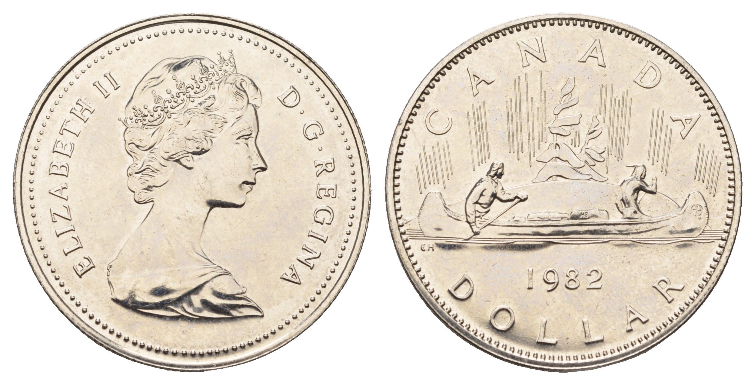 Канада 1 доллар 1982 Елизавета II (1952-2022), каноэ KM 120.1 никель UNC 4565-924