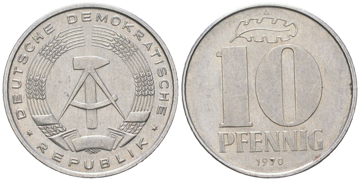ГДР 10 пфеннигов 1970 A KM 10 алюминий 201-1012