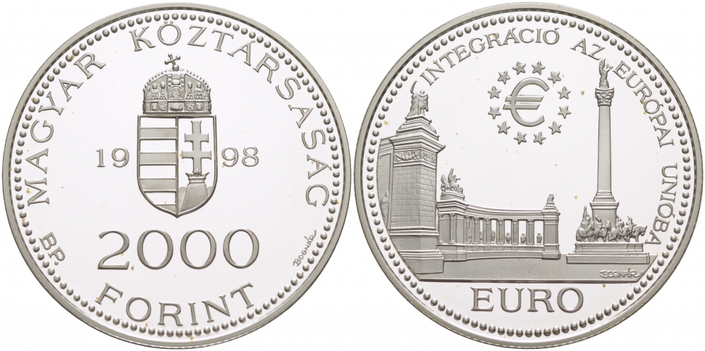 Венгрия 2000 форинтов 1998 интеграция в европейский союз KM 733 серебро PROOF 05-086-45