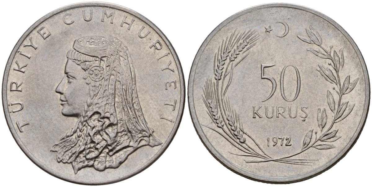 Турция 50 курушей 1972 Анатолийская невеста KM 899 нержавеющая сталь 4156-822