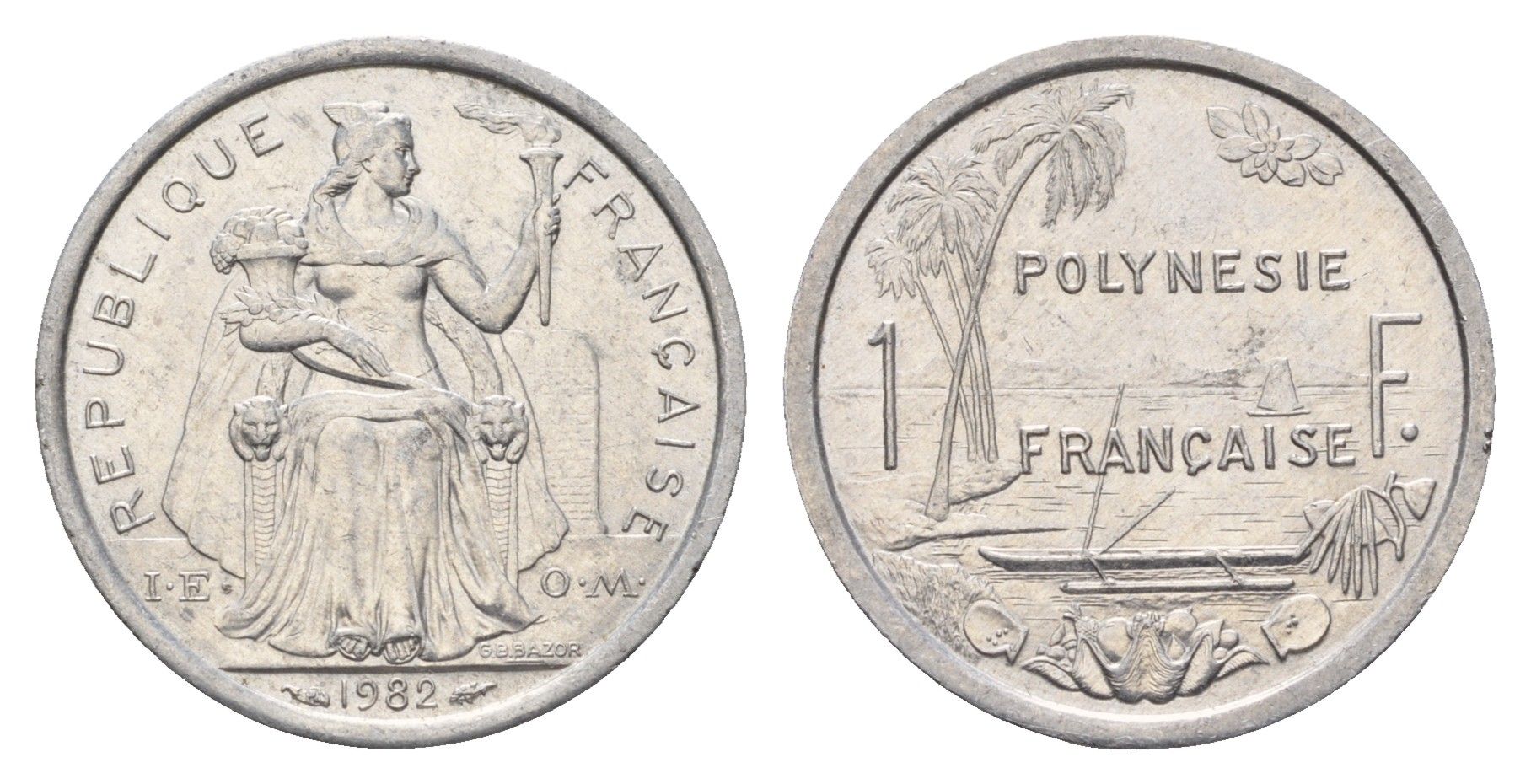 Французская Полинезия 1 франк 1982 KM 11 алюминий aUNC 179-855