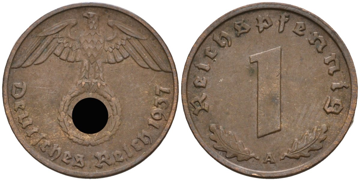 Германия 1 рейхспфенниг 1937 A KM 89, J 361 бронза 4396-623