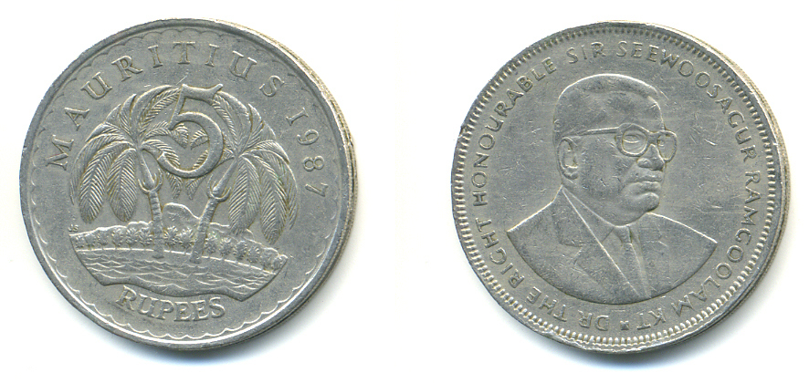 Маврикий 5 рупий 1987 Сивусагур Рамгулам KM 56 медно-никель 179-113
