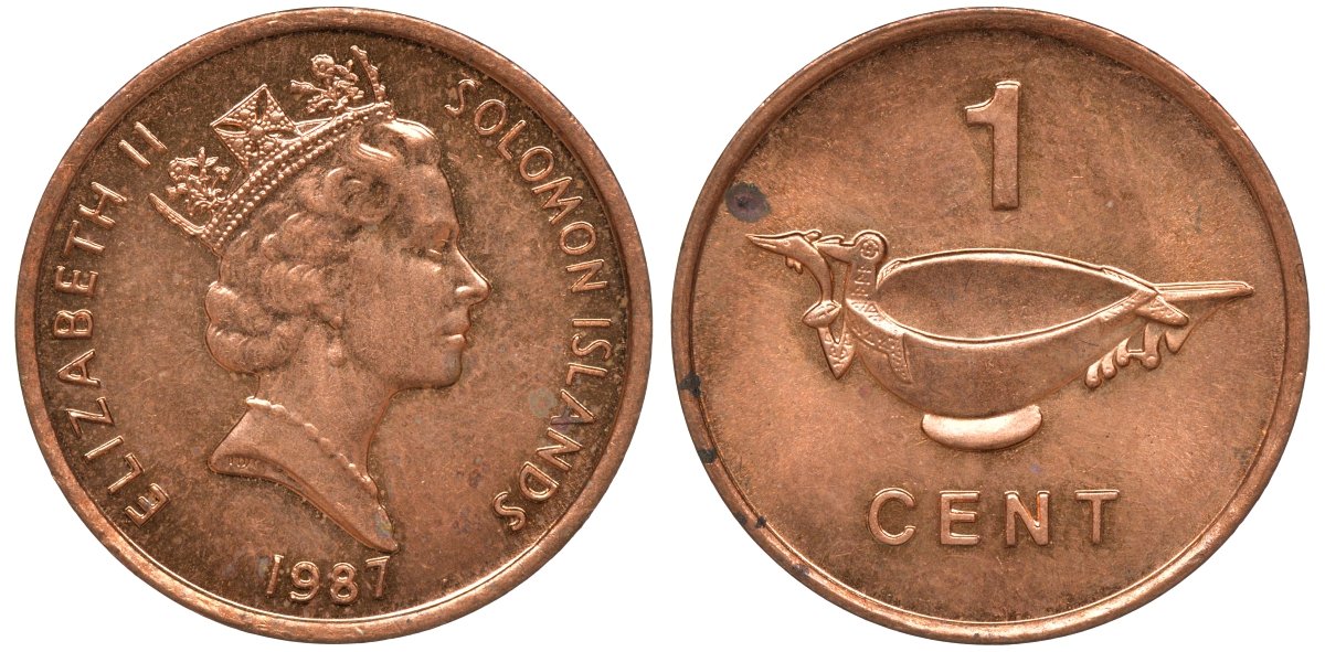 Соломоновы острова 1 цент 1987 Елизавета II (1953-) KM 24 сталь плакированная бронзой aUNC 4602-941
