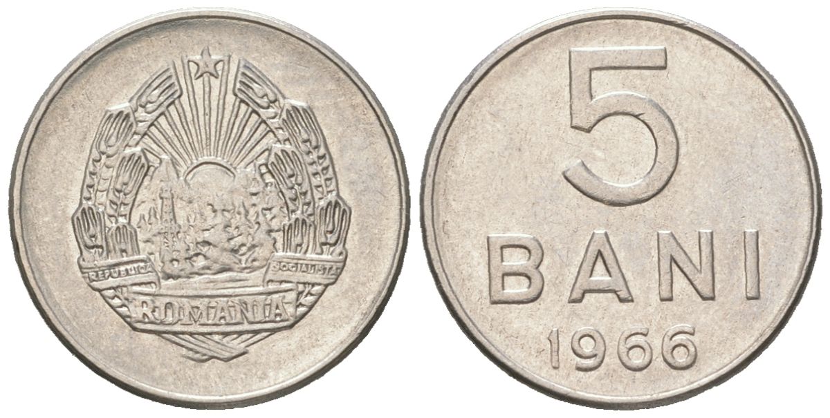 Румыния 5 бань 1966 KM 92 сталь плакировнная никелем 192-1128