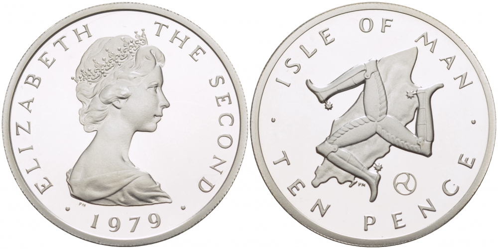 Остров Мэн 10 пенсов 1979 Елизавета II (1952-2022) ,тираж 10000 экземпляров КМ 36.1a серебро PROOF 650-533
