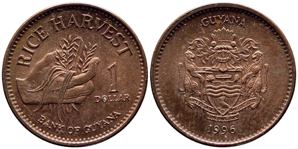 ГАЙАНА 1 ДОЛЛАР 1996 БРИТАНСКАЯ ГАЙАНА KM 50 сталь плакированная медью UNC 57-1132