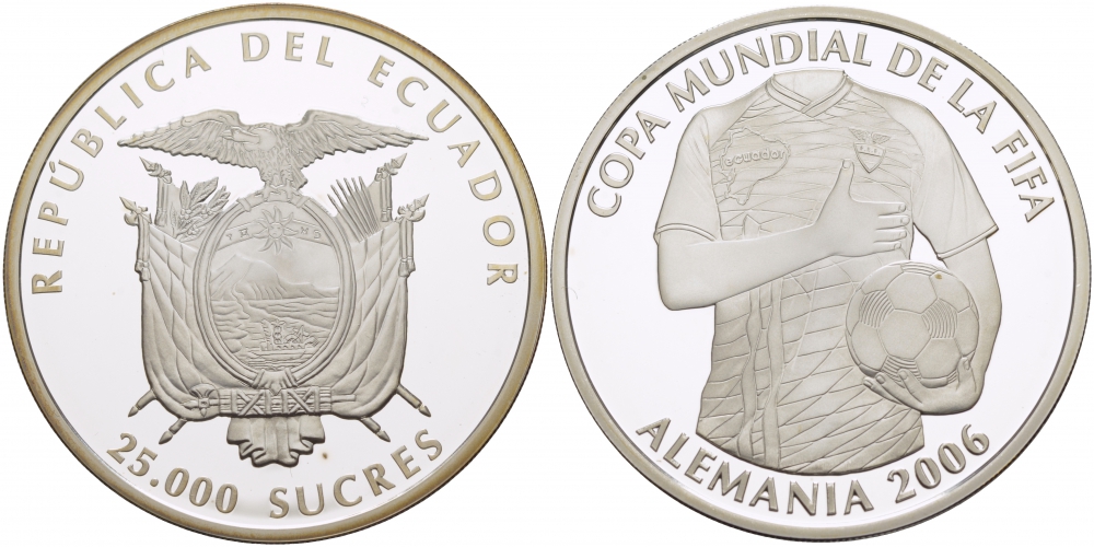 Эквадор 25000 сукре 2006 чемпионат мира по футболу в Германии 2006 FIFA KM 114 серебро PROOF 11-153-15