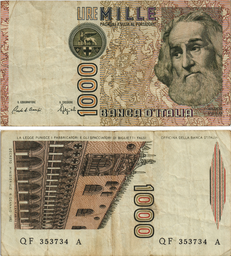 Италия 1000 лир 1982 Дворец дожеи?, Марко Поло Pick 109b 8564-21-1-2