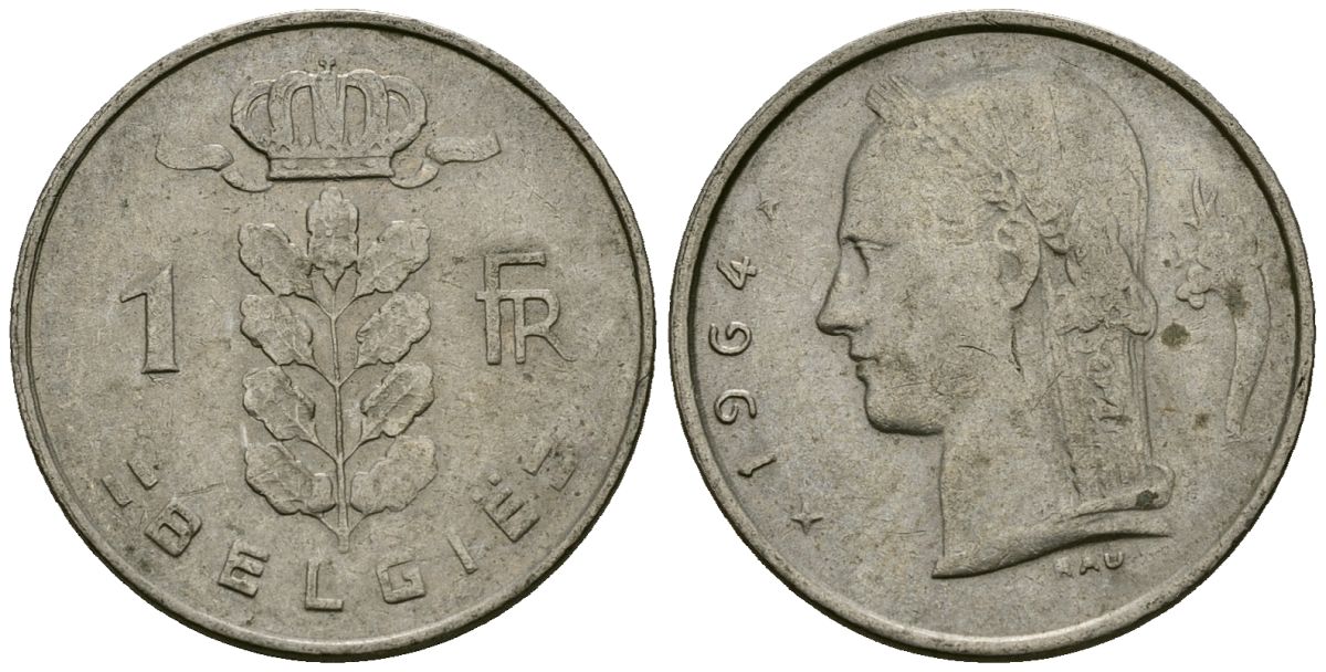 Бельгия 1 франк 1964 KM 143 медно-никель 4177-1041