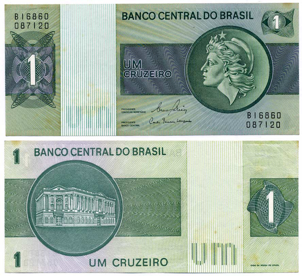 БРАЗИЛИЯ 1 КРУЗЕЙРО 1980 ПОДПИСЬ 20, СЕРИЯ В Pick 191Ас бумага аUNC 8611-37-1-1
