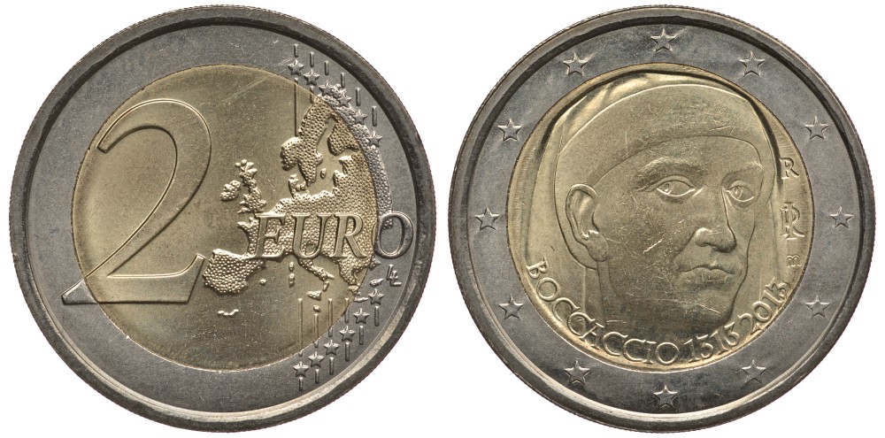 Италия 2 евро 2013 700 лет со дня рождения Джованни Боккаччо KM 358 биметалл UNC 3856-727