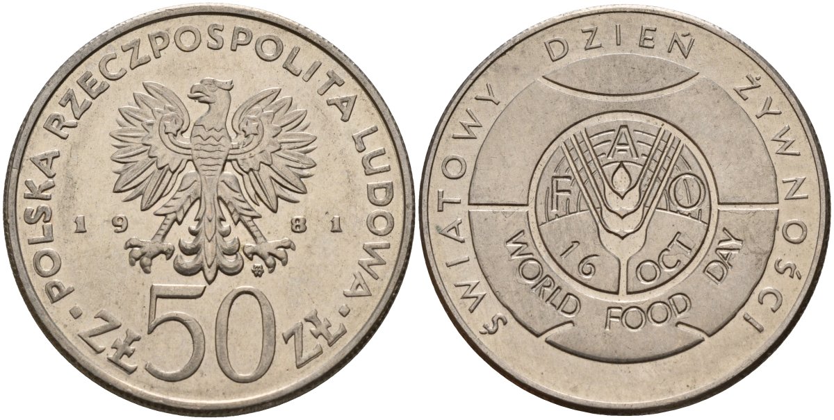 Польша 50 злотых 1981 MW, Продовольственная программа - ФАО Y 127 медно-никель 4157-1035