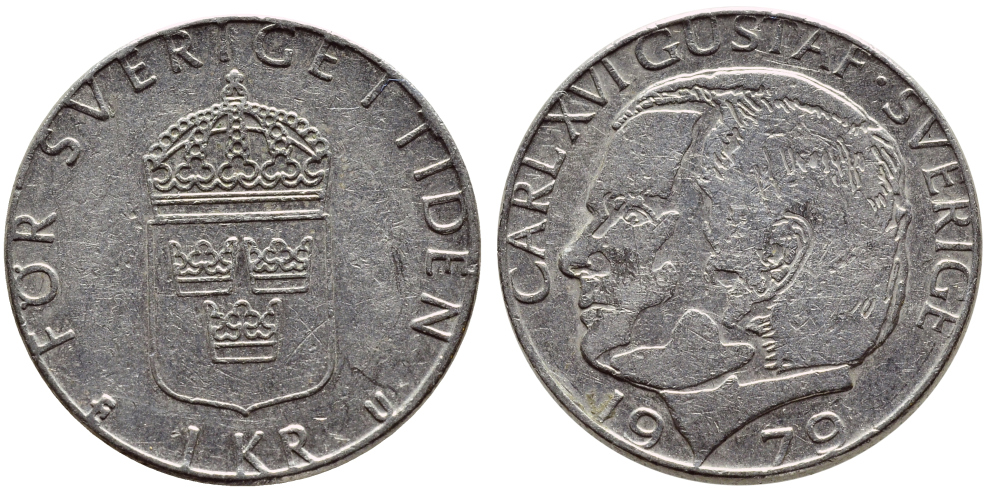 Швеция 1 крона 1979 Карл XVI Густав (1973- ) KM 852 медь плакированная медно-никелем 4397-924