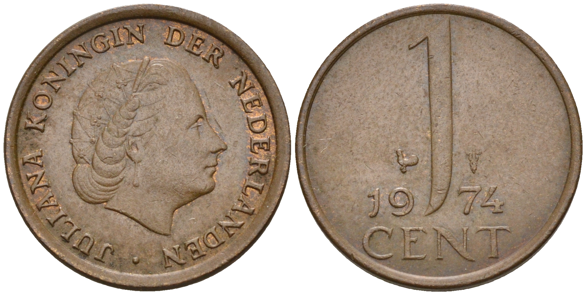 Нидерланды 1 цент 1974 Юлиана (1948-1980) КМ 180 бронза    4602-512