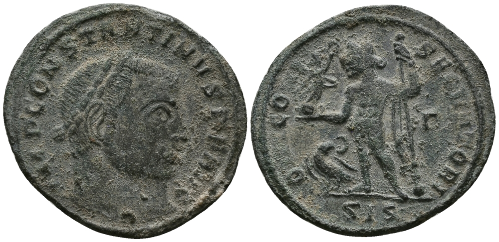Римская Империя нуммий 313 - 315 Константин Великий IOVI CONSERVATORI Сисция Good Very fine (степень редкости R4) RIC 6 бронза 1073-6-66