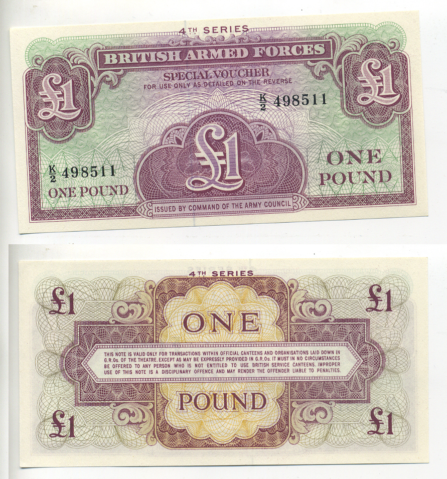 АНГЛИЯ 1 ФУНТ 1962 4 СЕРИЯ, ДЛЯ АРМИИ Pick M36 бумага UNC (ПРЕСС) 6287-34-2-2