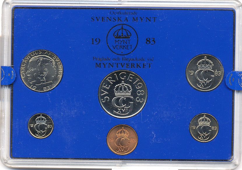 Швеция набор монетного двора из 6 монет 1983 в пластике, Карл XVI Густав (1973- ) KM MS27 UNC 5-4-2-58