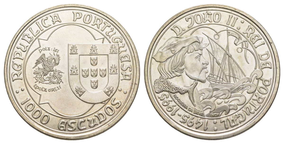 Португалия 1000 эскудо 1995 500 лет со дня смерти Жоао II KM 685 серебро BU 1088-4-24