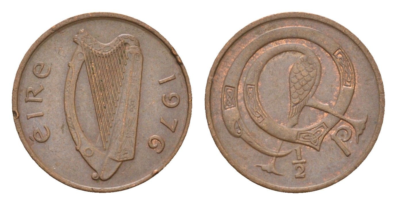 Ирландия 1/2 пенни 1976 мифологическая птица лира KM 19 бронза 4690-258