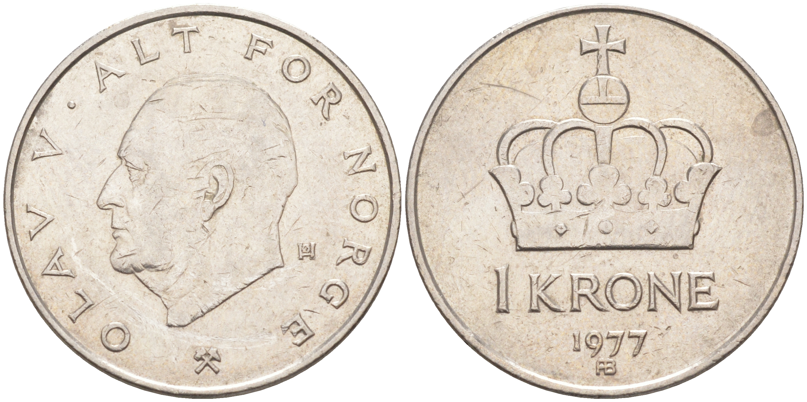 НОРВЕГИЯ 1 КРОНА 1977 ОЛАФ V (1957-1991) KM 419 медно-никель 98-845