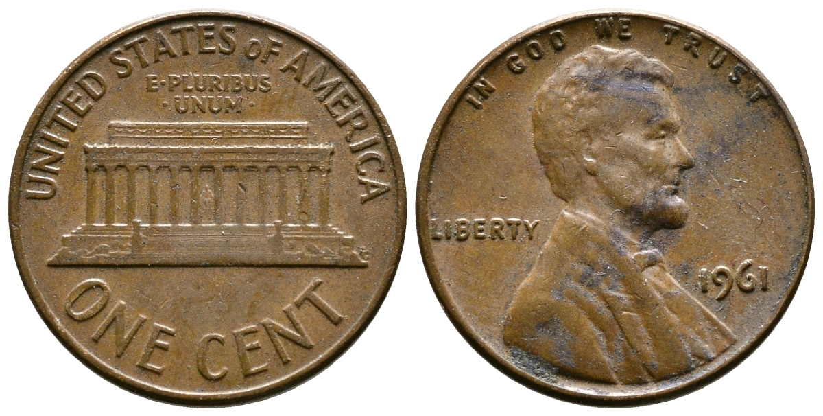 США 1 цент 1961 Авраам Линкольн KM 201 медь цинк 3458-126
