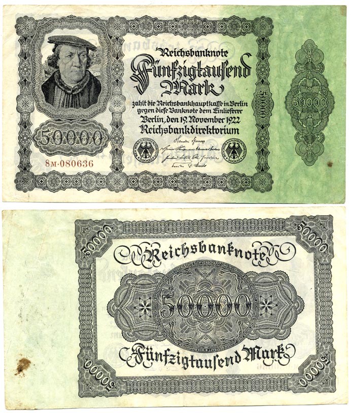 ГЕРМАНИЯ 50000 МАРОК 1922 19 НОЯБРЯ 1922 Pick 79 бумага 6289-44-1-1