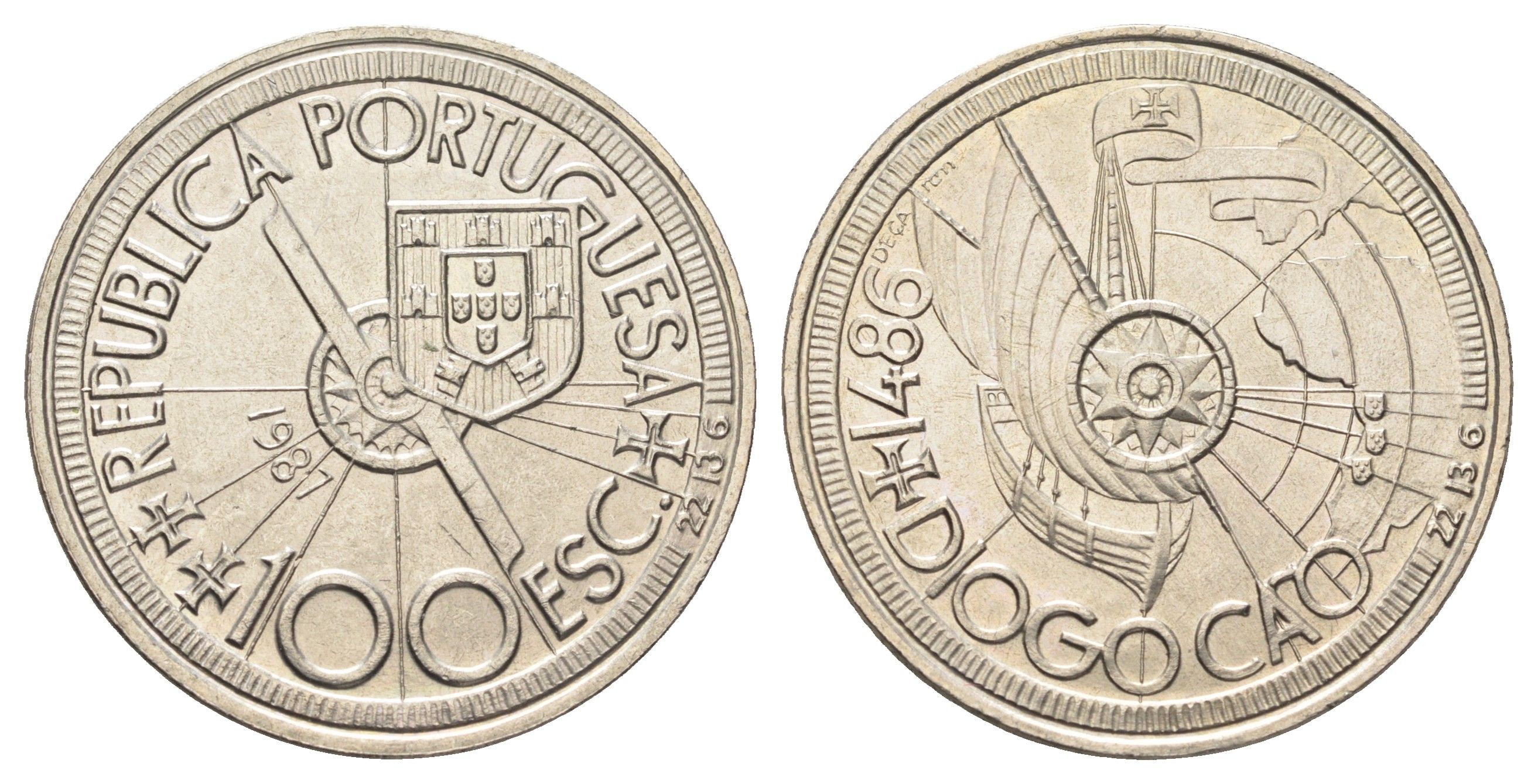 Португалия 100 эскудо 1987 Золотой век открытий - Диогу Кан KM 641 медно-никель 4542-811