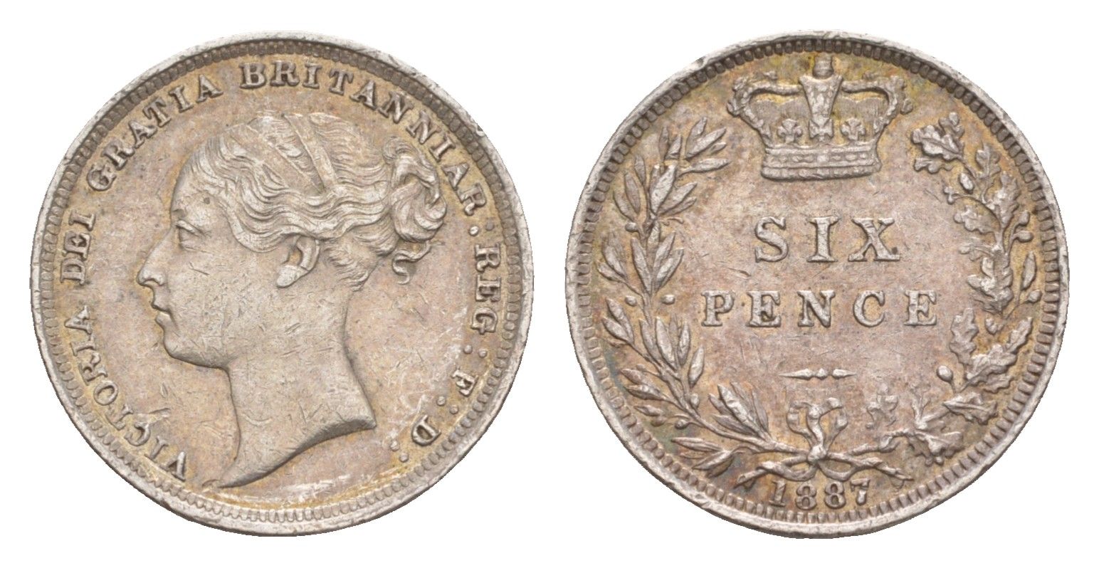Великобритания 6 пенсов 1887 Виктория (1837-1901) KM 757, Spink 3912 серебро 3711-721