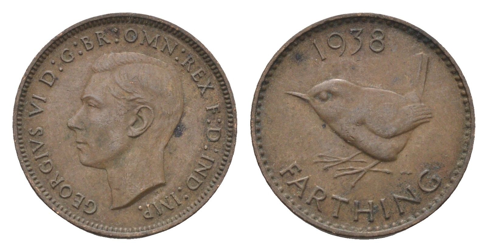 Великобритания 1 фартинг 1938 Георг VI (1936-1952) KM 843, Spink 4116 бронза 4664-326