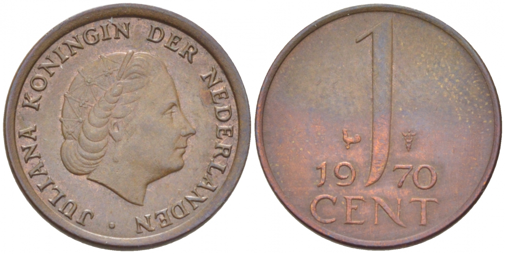 НИДЕРЛАНДЫ 1 ЦЕНТ 1970 ЮЛИАНА KM 180 бронза 3457-1034