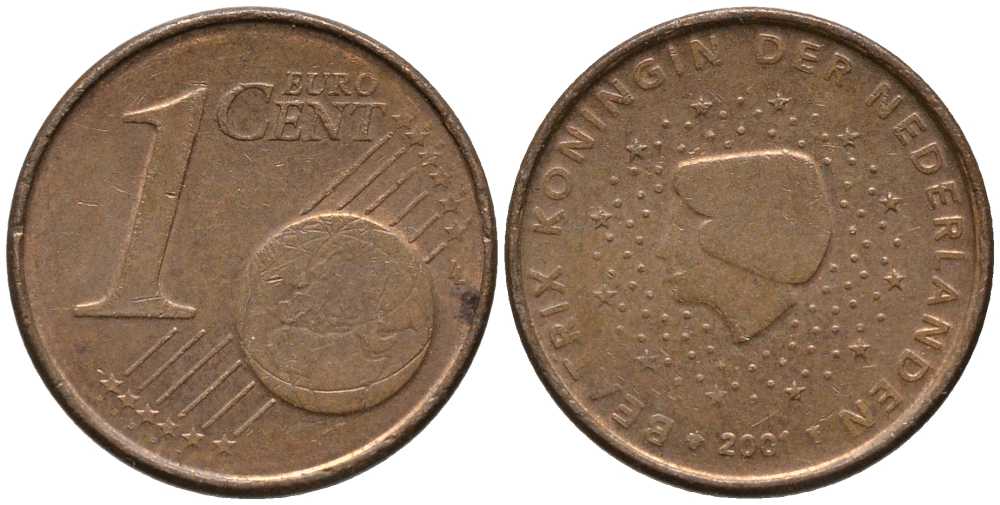 Нидерланды 1 евроцент 2001 Беатрикс (1980-2013) KM 234 сталь плакированная медью 112-727
