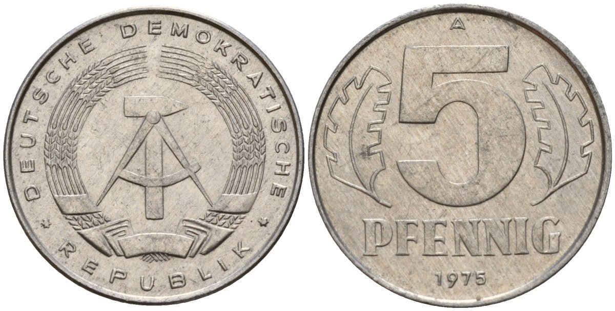 ГДР 5 пфеннигов 1975 A KM 9.1 алюминий 218-1129