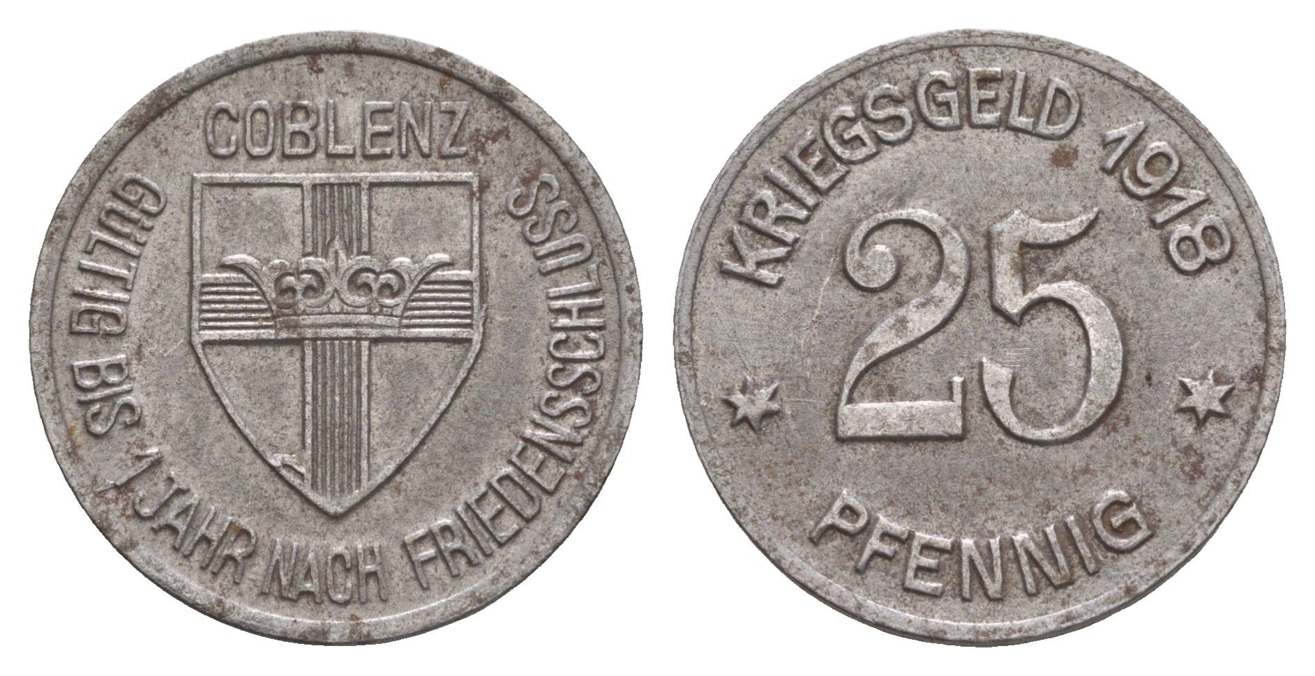Кобленц 25 пфеннигов 1918 Funck 80.2, Men05 4526.4, Men18 5727.4 железо 4657-1112