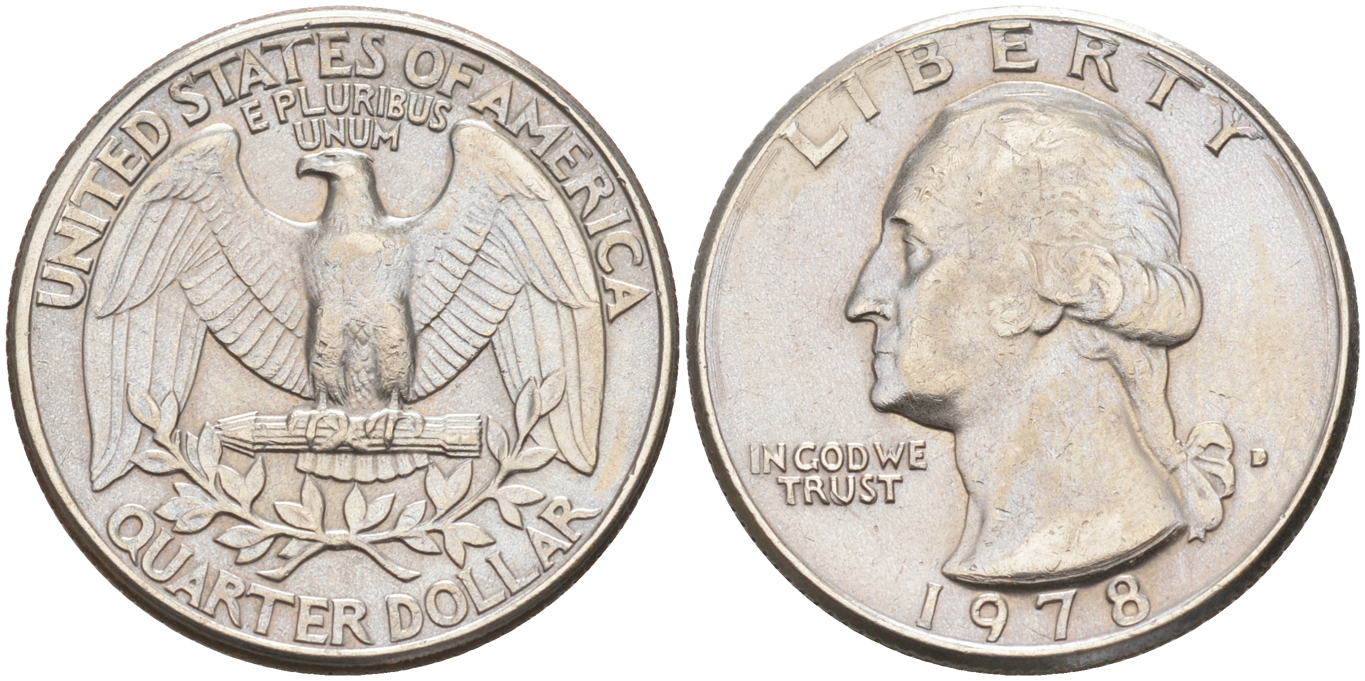 США 25 центов (квотер) 1978 D, Вашингтон KM 164a медь плакированная медно-никелем 190-326