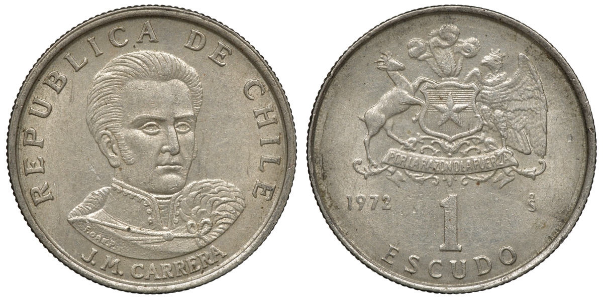Чили 1 эскудо 1972 Хосе Мигель Каррера KM 197 медно-никель 4118-316