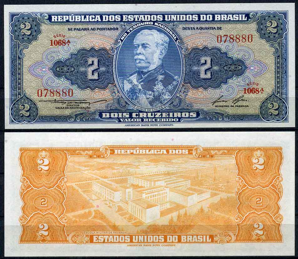 Бразилия 2 крузейро ND (1954-1958) серия 1068, герцог Кашиас Pick 151 b бумага UNC (пресс)   447-13-2