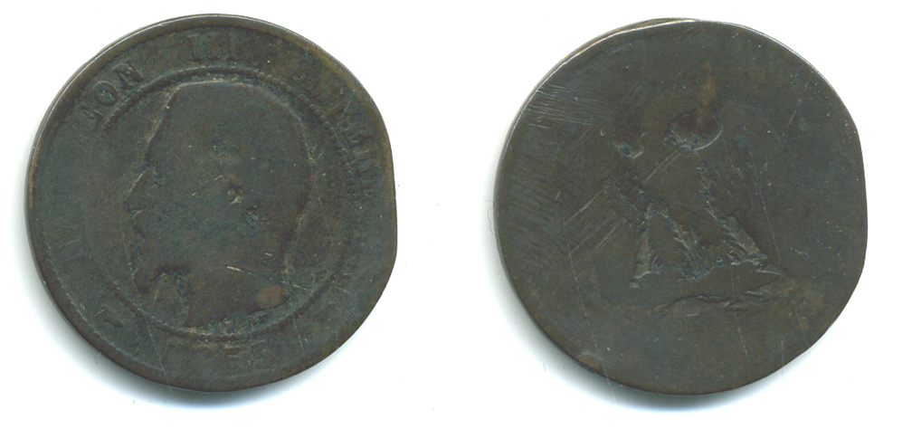 ФРАНЦИЯ 10 САНТИМОВ 1855 НАПОЛЕОН III (1852-1870) KM 771 бронза 4383-512