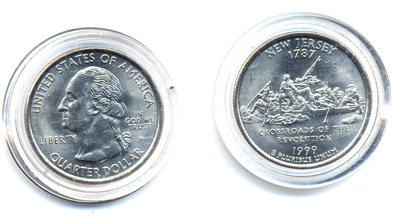 США 25 центов = квотер 1999 Р, серия штаты США, Нью-Джерси KM 295 медь плакированная медно-никелемь UNC 61-645