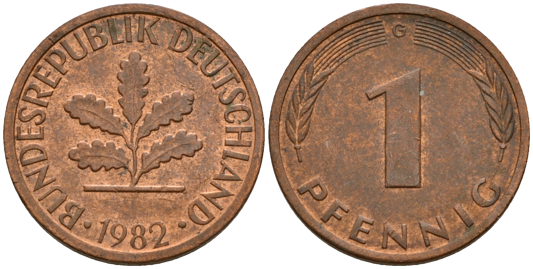 ФРГ 1 пфенниг 1982 G KM 105, J. 380 сталь плакированная медью    4598-623