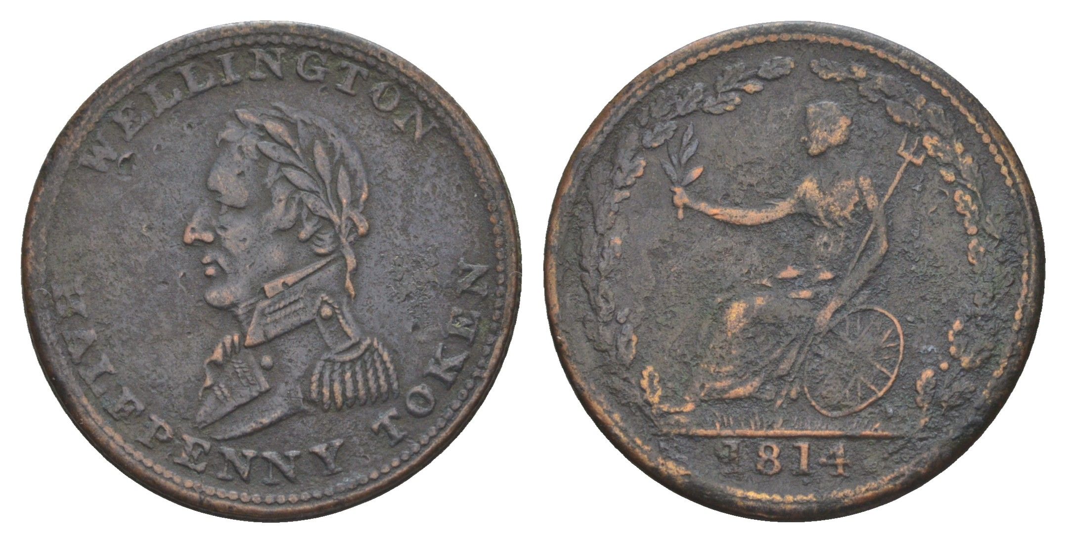 Нижняя Канада 1/2 пенни 1814 токен Веллингтон Clement Chapados-Girard WE-8A, Breton His 979 медь 3711-142